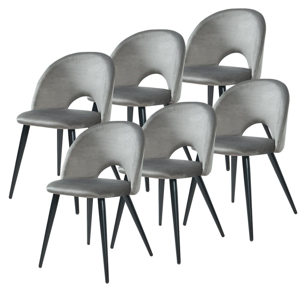 Esszimmerstuhl ’Karijoki’ 6er Set Polsterstühle Samt Metallbeine 77 x 50 x 55 cm Grau / Schwarz