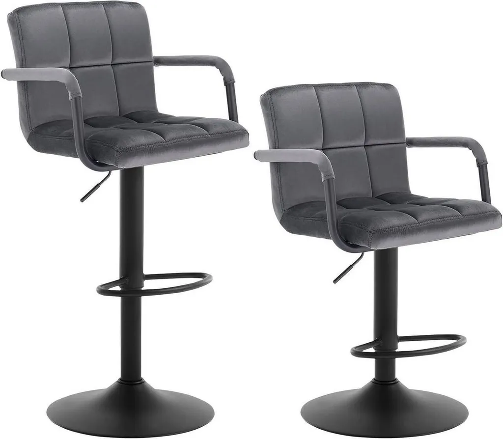 Tabouret de comptoir réglable avec dossier en velours gris WOLTU les 2