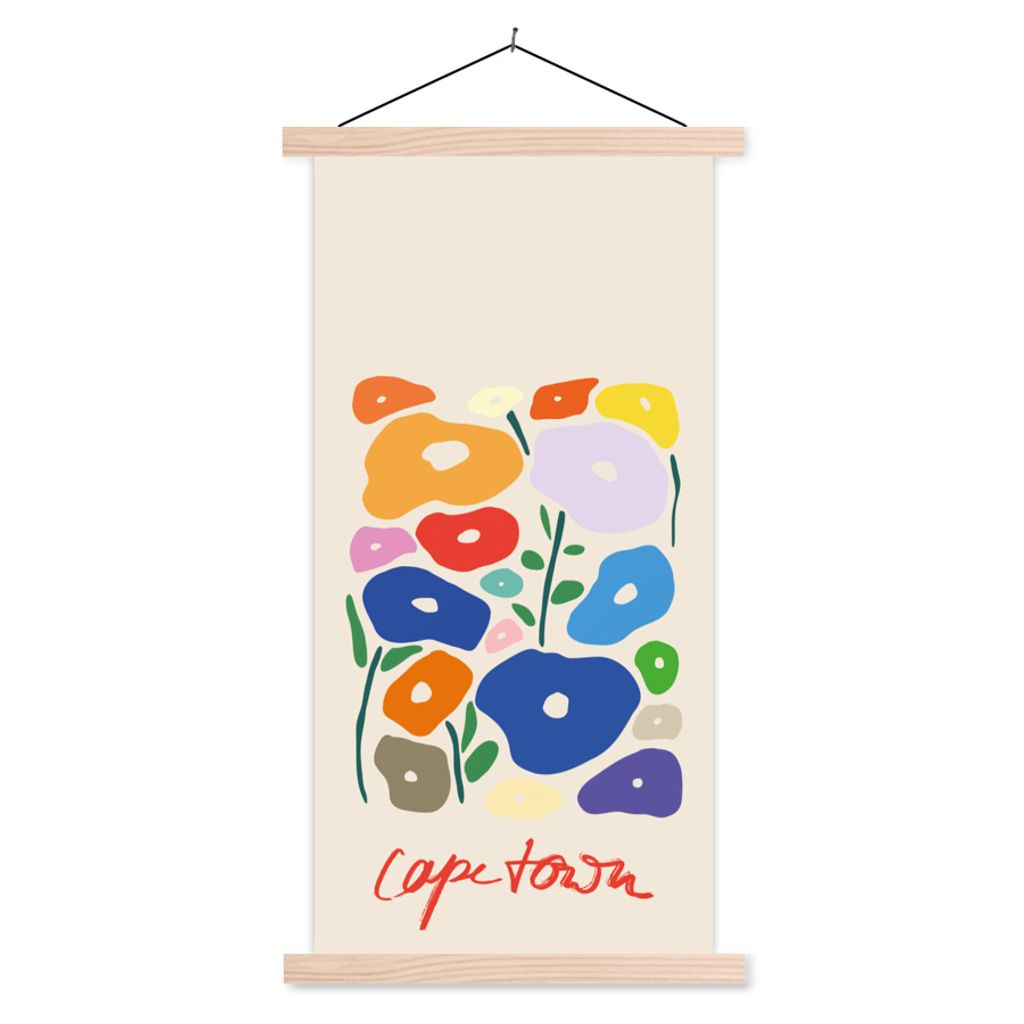 MuchoWow Textilposter Blume - Abstrakt - Südafrika 60x120 cm mit holzfarbenen Rahmen - Holz