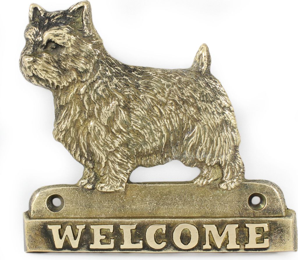 Norwich Terrier - Türschild mit Hund, messingfarbenes Willkommensschild, einzigartiges Schild mit der Aufschrift Welcome von der Marke Art-Dog