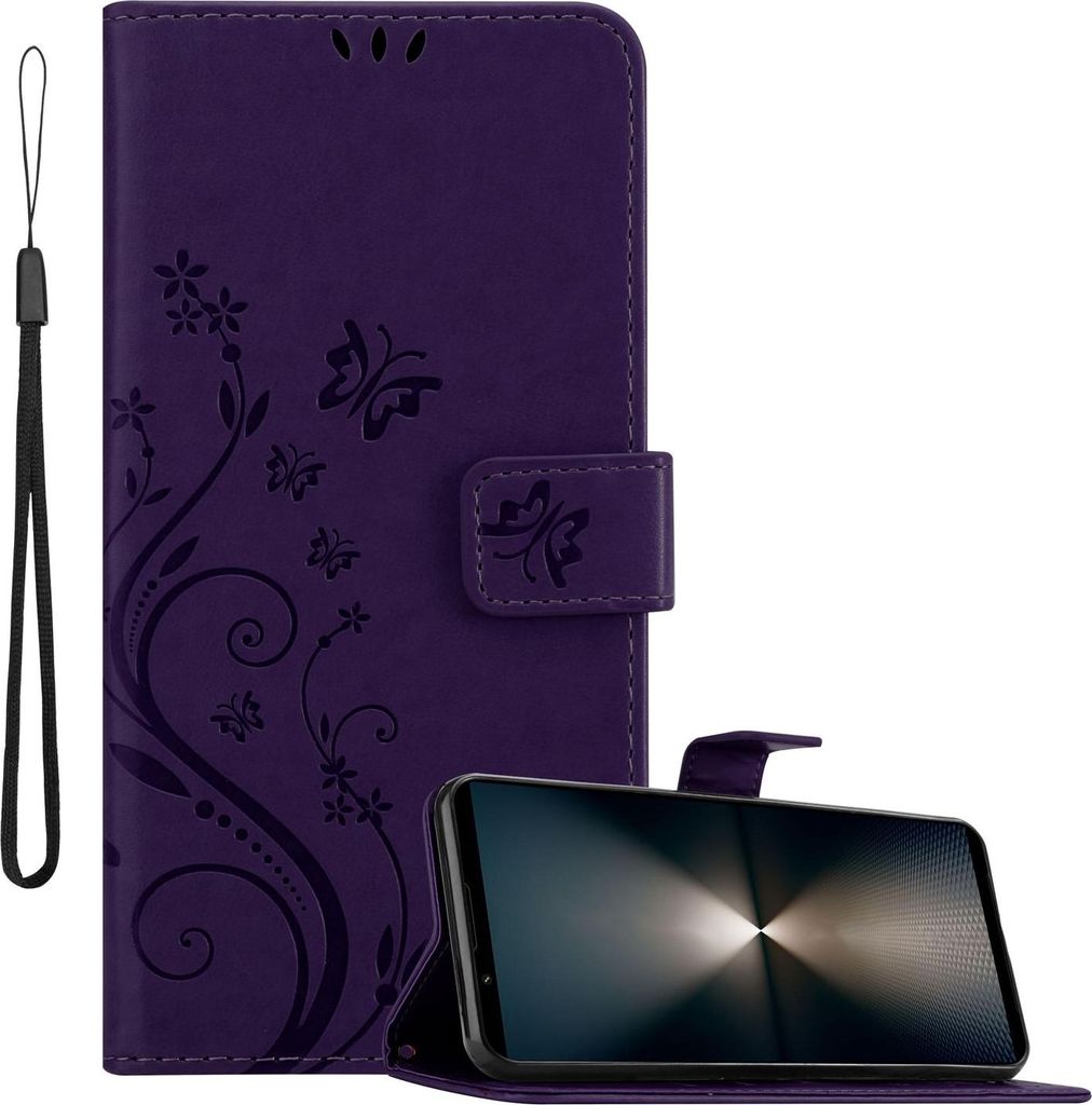 Cadorabo Hülle für Sony Xperia 1 VI Hülle in FLORAL DUNKEL LILA Schutzhülle im Blumen Design mit Magnetverschluss, Standfunktion und Kartenfäc...
