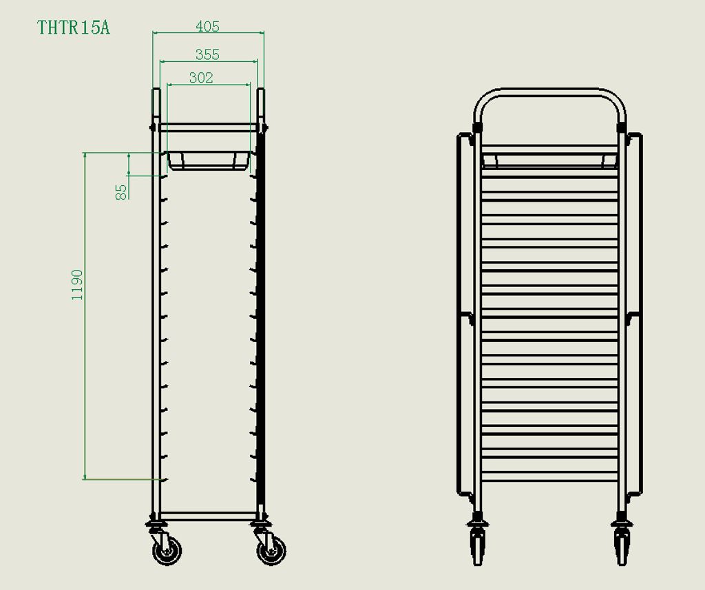 Tablettwagen GN1/1, 15 Ablagen, fahrbar, Sicherungsbügel, 405x550x1730 mm
