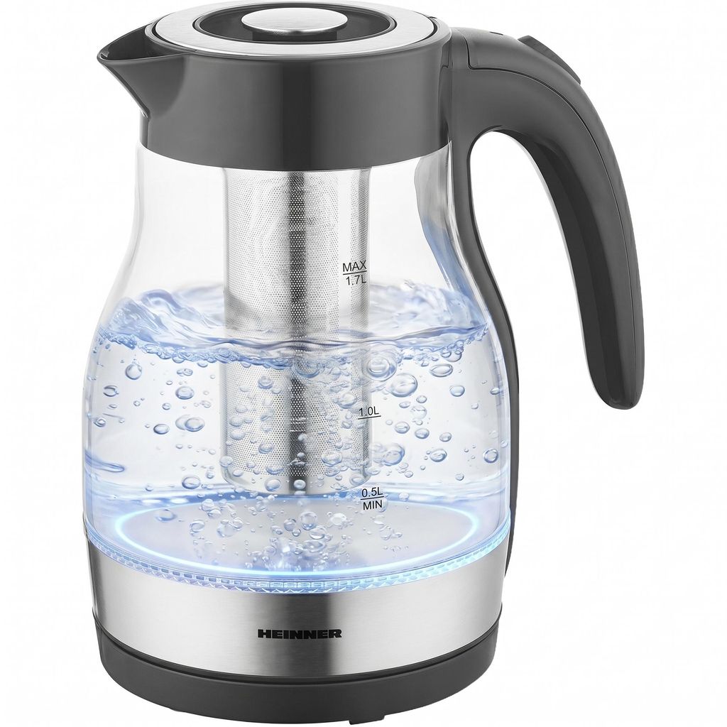 Heinner Wasserkocher, 1,7L, 2200W, Glas, Teesieb, Produktbild 