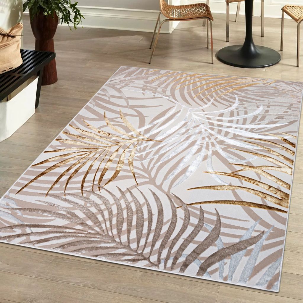 Dywan 160 x 230 cm beżowo-kremowy ze złotymi gałązkami / Zdjęcie produktu 
