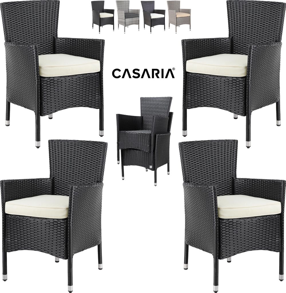 Casaria® Set de 4 chaises en polyrotin Gris avec coussin Image du produit 