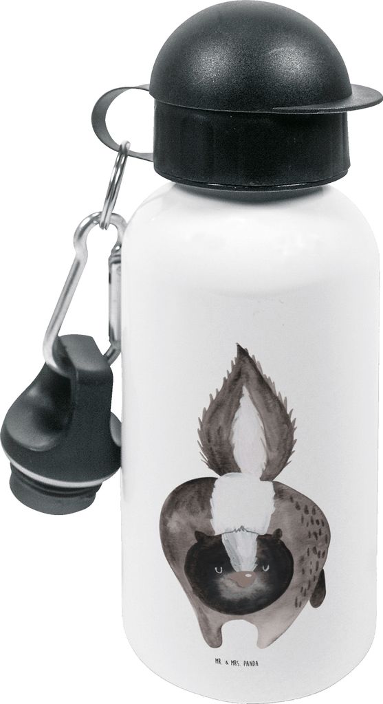 Mr. & Mrs. Panda Trinkflasche Stinktier Angriff - Weiß - Geschenk, Wasserflasche, Skunk, Raubtier, Wildtier, Drohung, Stinker, Sportflasche, Kita,...