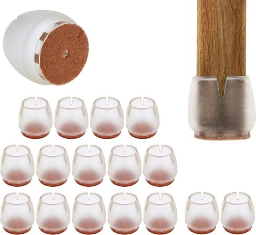 Stuhlbeinkappen Silikon transparent – 17–22 mm – 16 Stück – mit Filzpolstern Stuhlbeine – geeignet für quadratische oder runde Beine