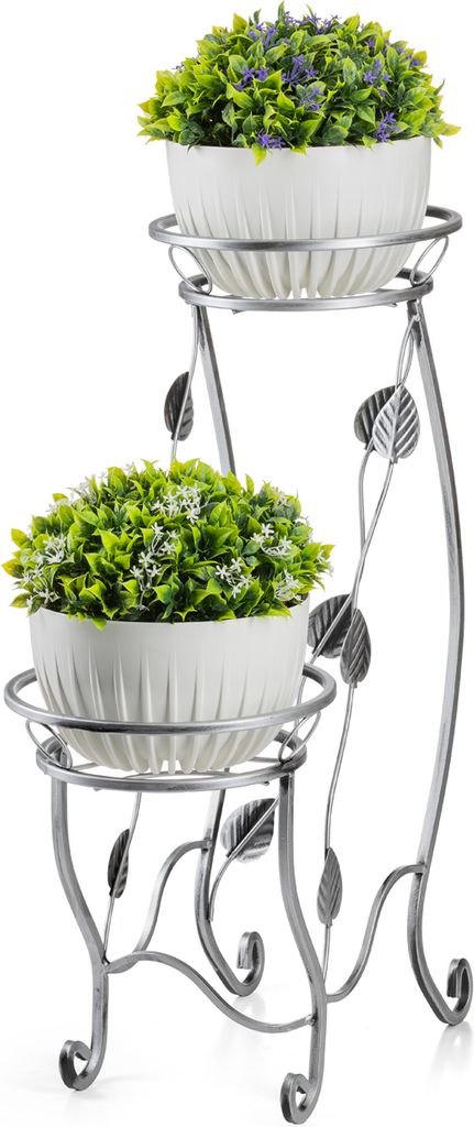 HowHomely|Blumenständer für zwei Blumentöpfe - 70 cm - Farbe silber 70 cm