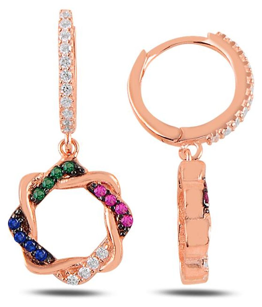 Damen Creolen Ohrringe bunt 925 Silber rosévergoldet Zirkonia