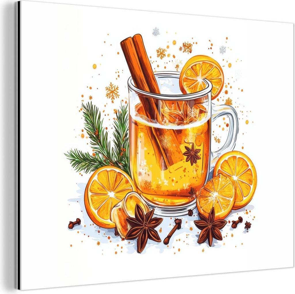 MuchoWow Wanddekoration Metall Metallbild Wandkunst 40x30 cm Heiß - Tee - Orange - Zimt MuchoWow Aluminium Gemälde - Dekoration Wohnzimmer