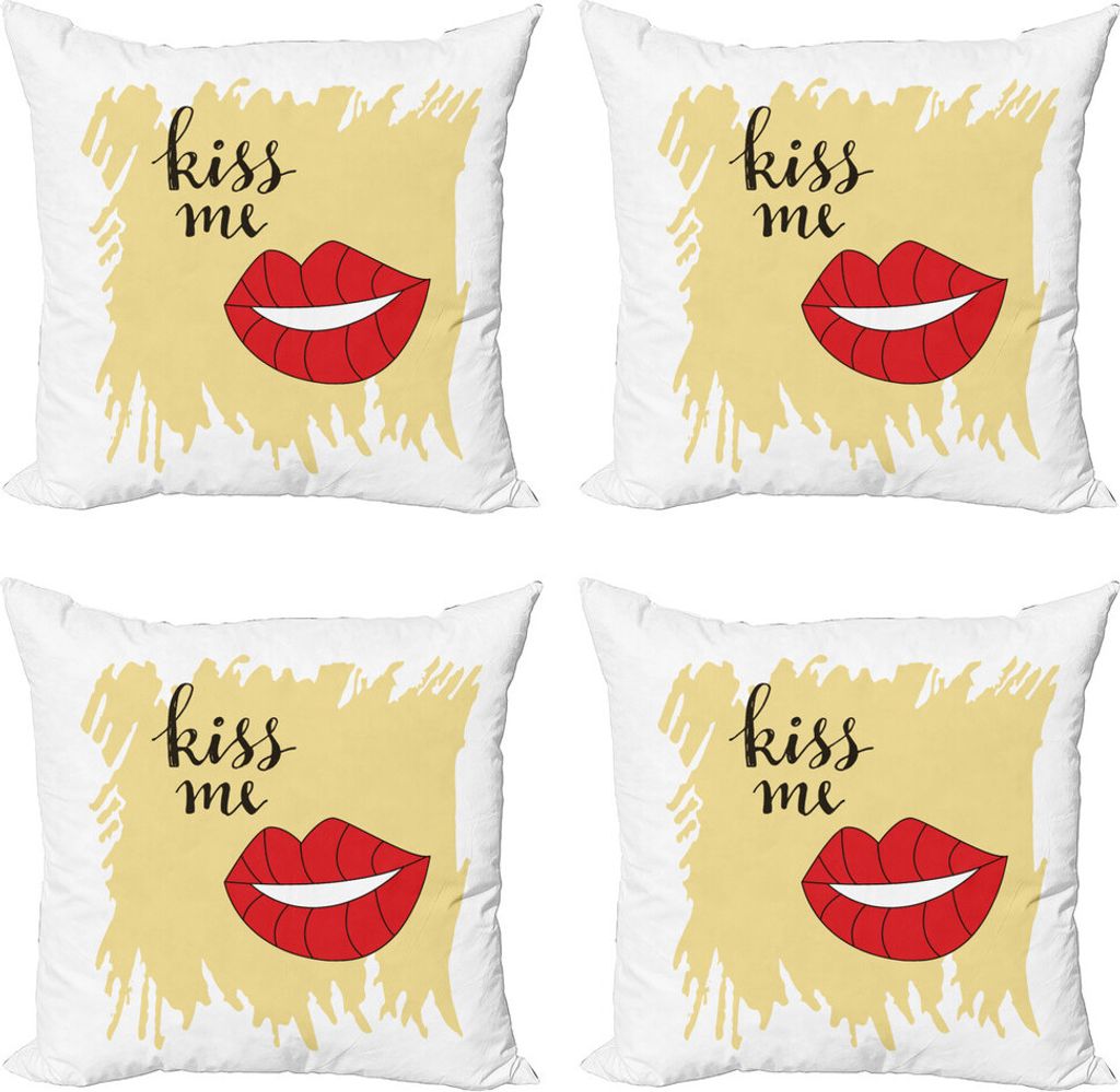 ABAKUHAUS Küss mich Kissenbezug Set (4 Stück), Feminine romantische Worte, Moderner Doppelseitiger Digitaldruck, 60 cm x 60 cm, Vermilion Sand Brown