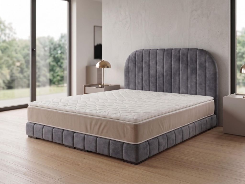Polsterbett LEON 3 mit Kopfteil, modernes gepolstertes Bett in 200 x 200 cm Farbe: Grau