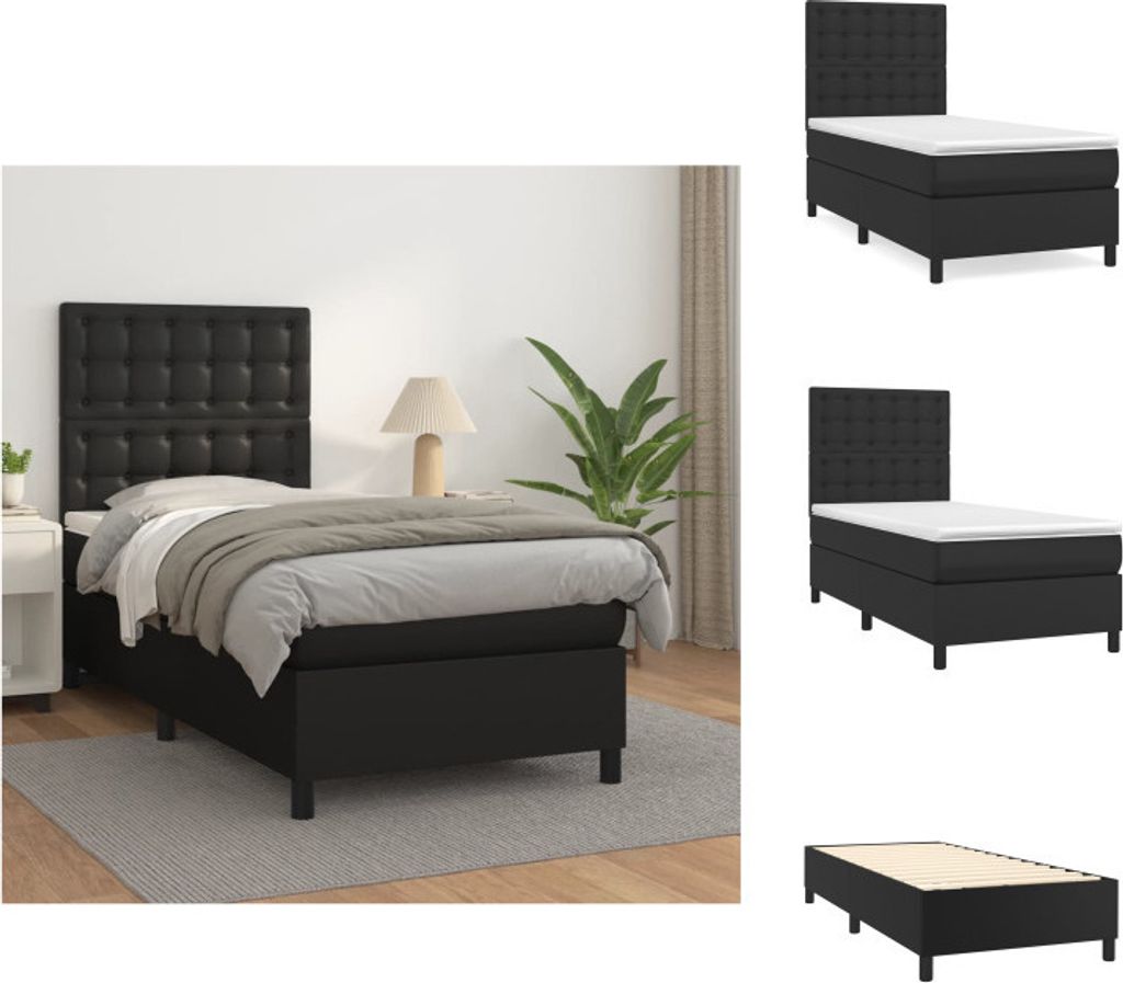 vidaXL Boxspringbett mit Matratze Schwarz 90x200 cm Kunstleder - Betten & Bettgestelle