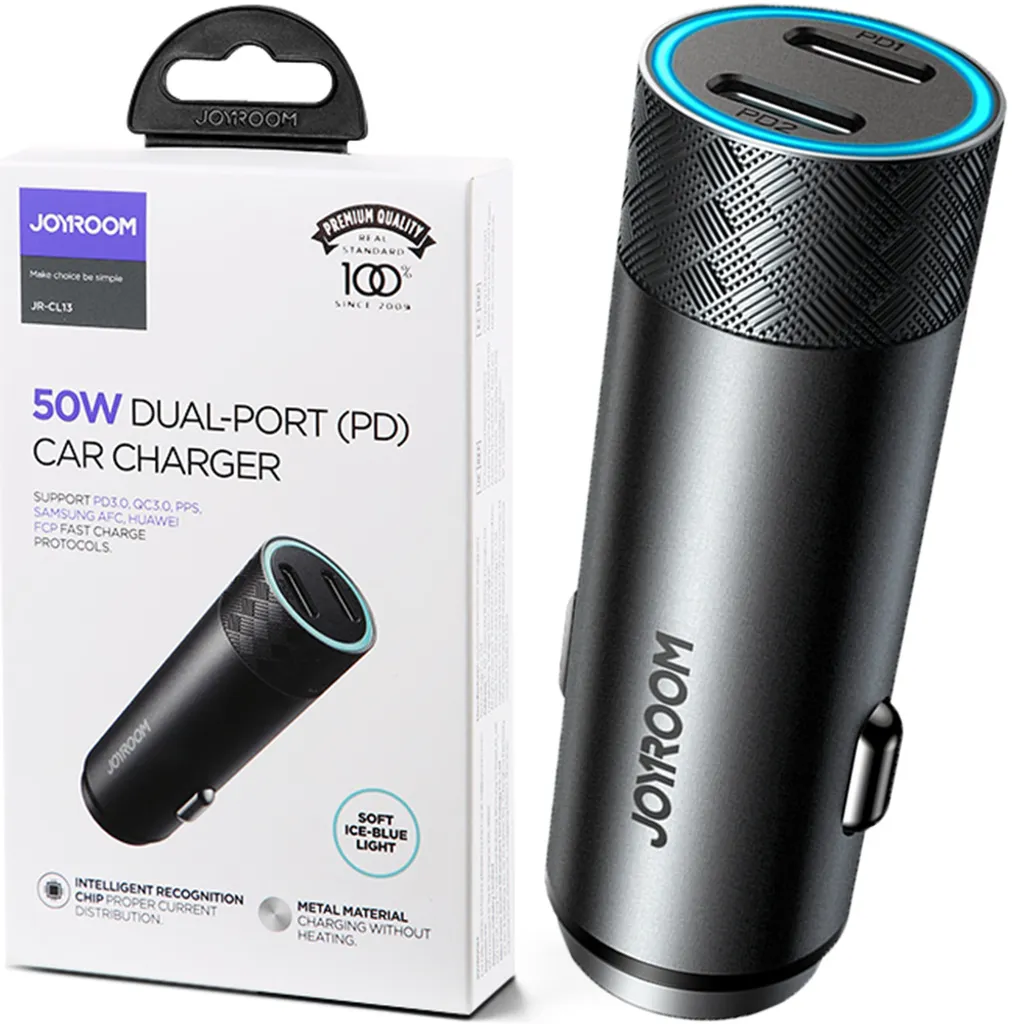 Joyroom caricatore per auto 2 x USB 50W con PD, QC, PPS grigio (JR-CL13)