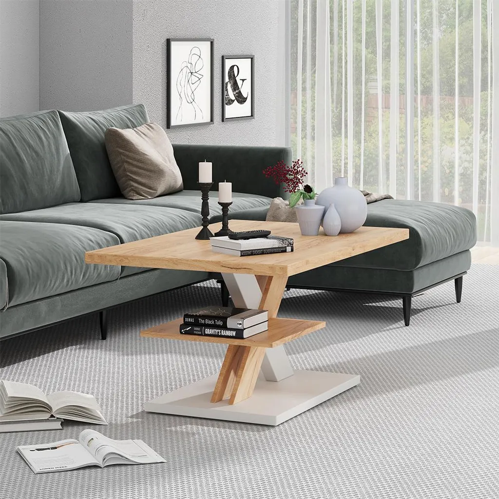Table basse Vicco Arivo pour salon moderne blanche 90x60cm pratique