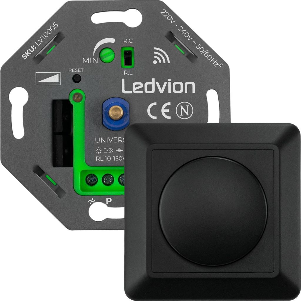 Ledvion - Smart LED Dimmer Schalter, Drehdimmer Unterputz Dimmschalter, Phasenabschnitt, für dimmbare LEDs 5-250W, 220-240V, Schwarz Abdeckrahmen,...