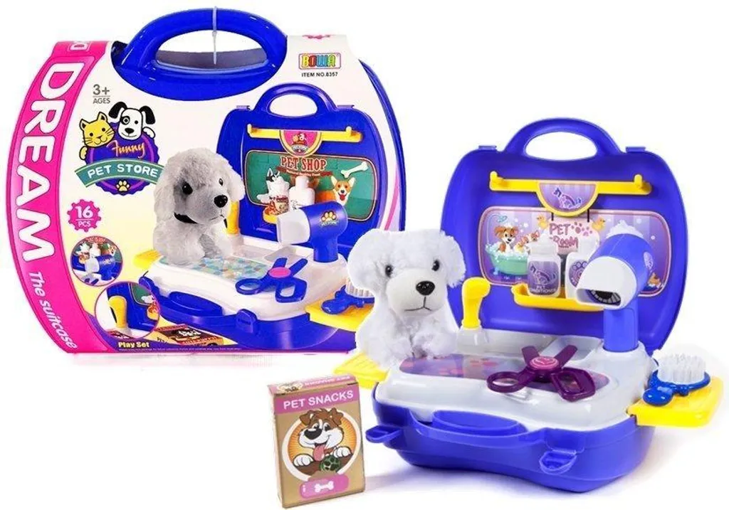 Jouet d'imitation Salon de beauté et soin animalier avec 12 accessoires