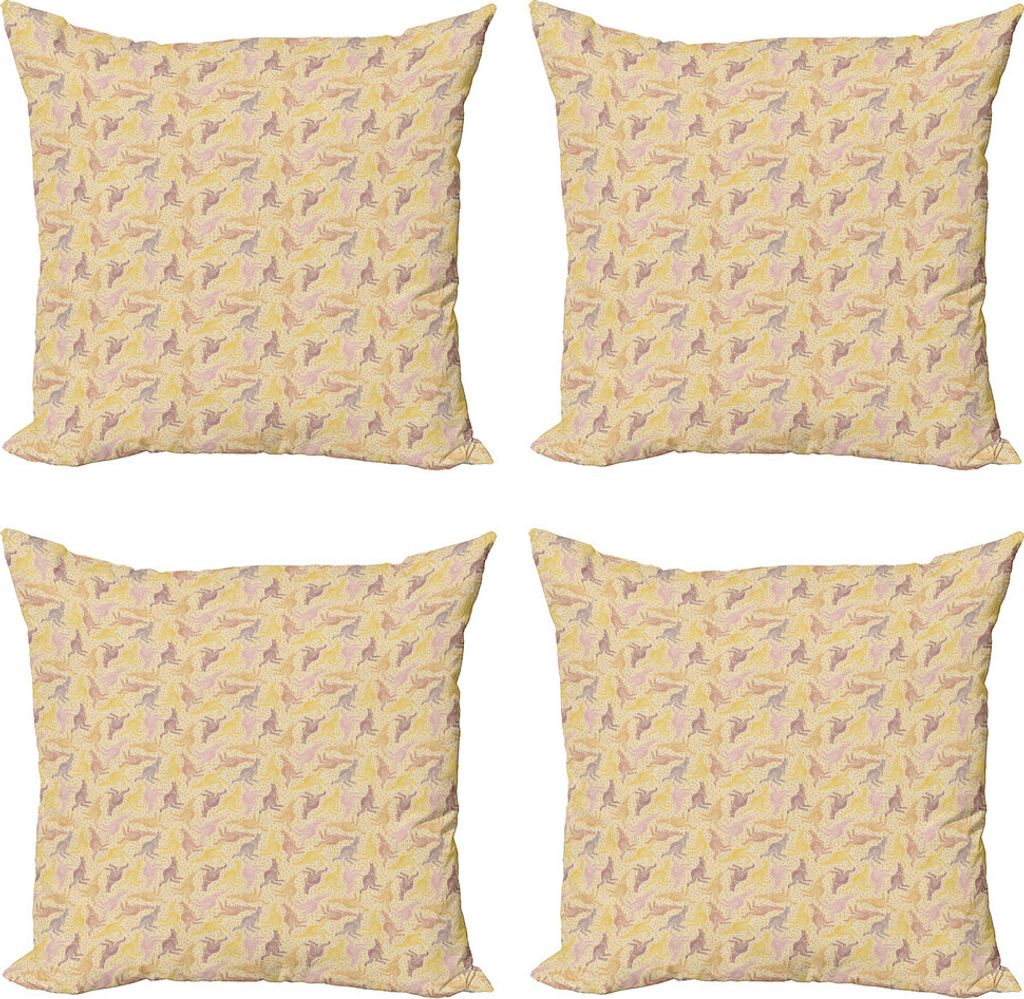 ABAKUHAUS Känguru Kissenbezug Set (4 Stück), Australian Muster, Moderner Doppelseitiger Digitaldruck, 60 cm x 60 cm, Mehrfarbig