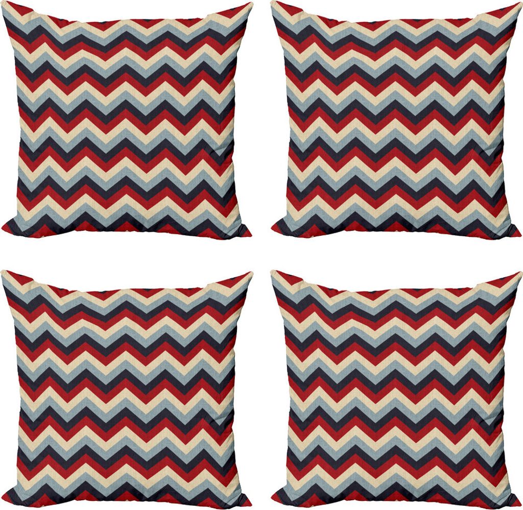 ABAKUHAUS Winkel Kissenbezug Set (4 Stück), Retro Abstract Stripes, Moderner Doppelseitiger Digitaldruck, 40 cm x 40 cm, Baby Blue Marine-Blau