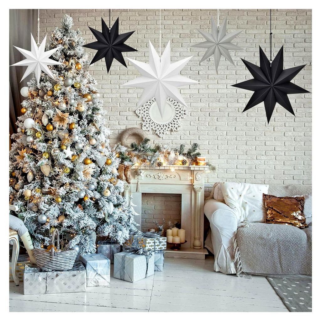 5 Stück Skandinavische Papiersterne für Weihnachtsdekoration, 9-zackige Weihnachtssterne, 30 cm x 3 + 45 cm x 2, zum Aufhängen, Fensterdekoratio...
