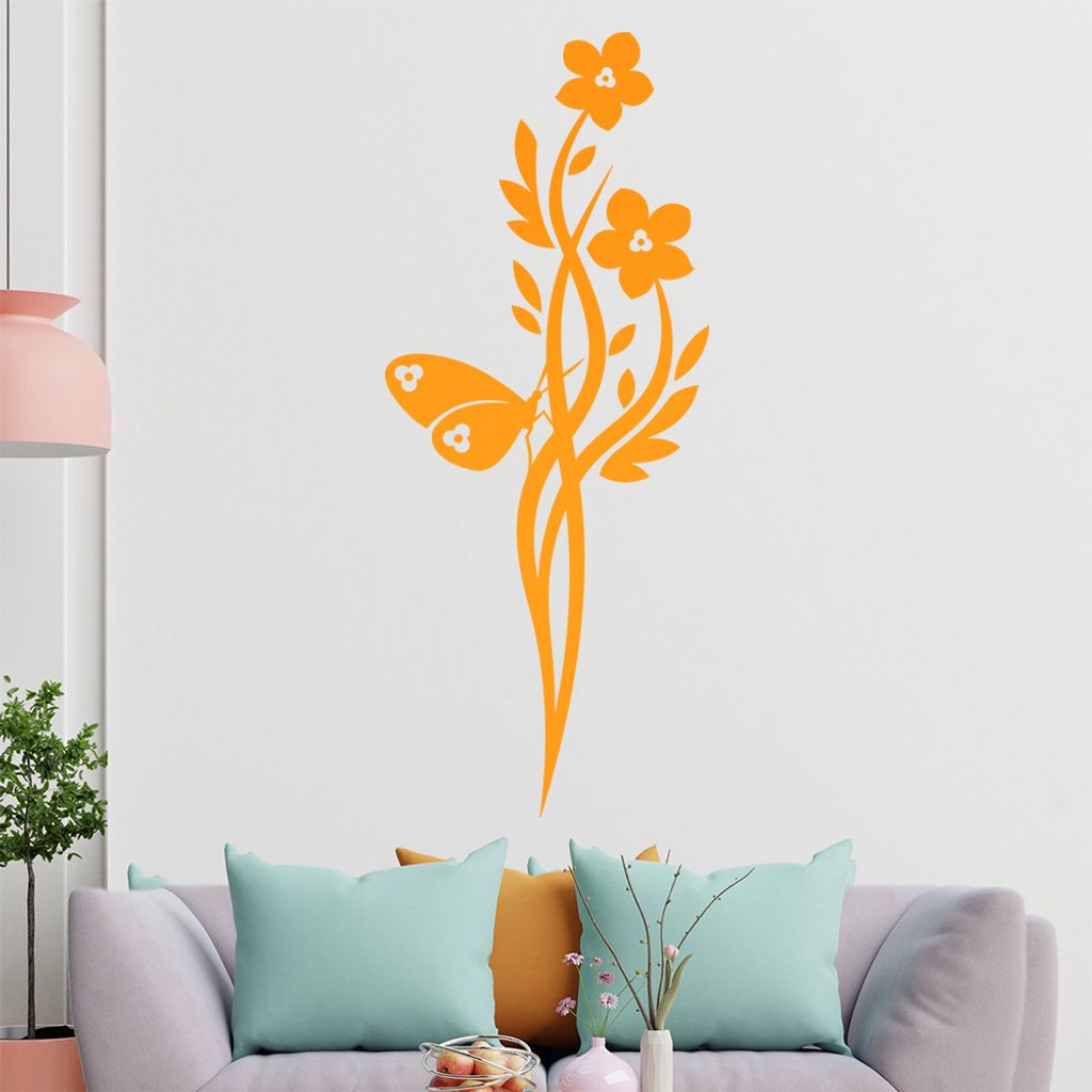 Falter Schmetterling Blüte Wandtattoo in 6 Größen - Wandaufkleber Wall Sticker - Dekoration, Küche, Wohnzimmer, Schlafzimmer, Badezimmer