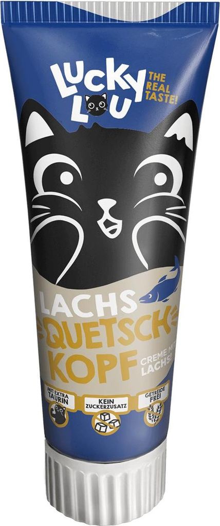 Lucky Lou QUETSCHKÖPFE – Cremiger Katzensnack, getreidefrei & zuckerfrei, vitaminreiche Katzenleckerlis in wiederverschließbarer Tube 100g Schl...