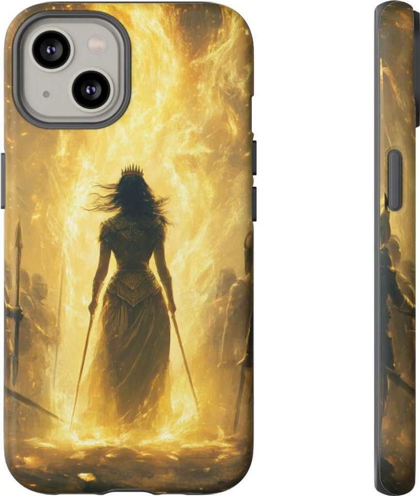 Goldene Kriegerkönigin mit Krone und Schwertern – Hülle Kompatibel mit iPhone 14