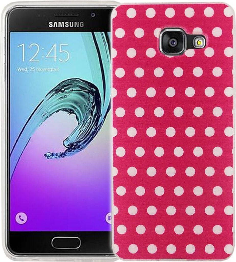 Handy Hülle für Samsung Galaxy A3 2016 Cover Case Schutz Tasche Motiv Slim Silikon TPU Polka Dot Pink