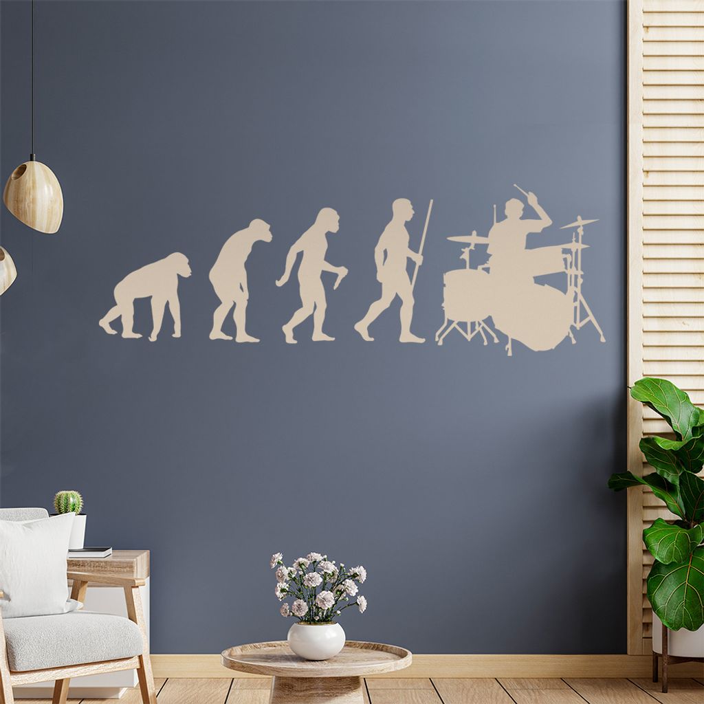 Evolution Schlagzeuger Wandtattoo Wandaufkleber Wall Sticker - Dekoration, Küche, Wohnzimmer, Schlafzimmer, Badezimmer