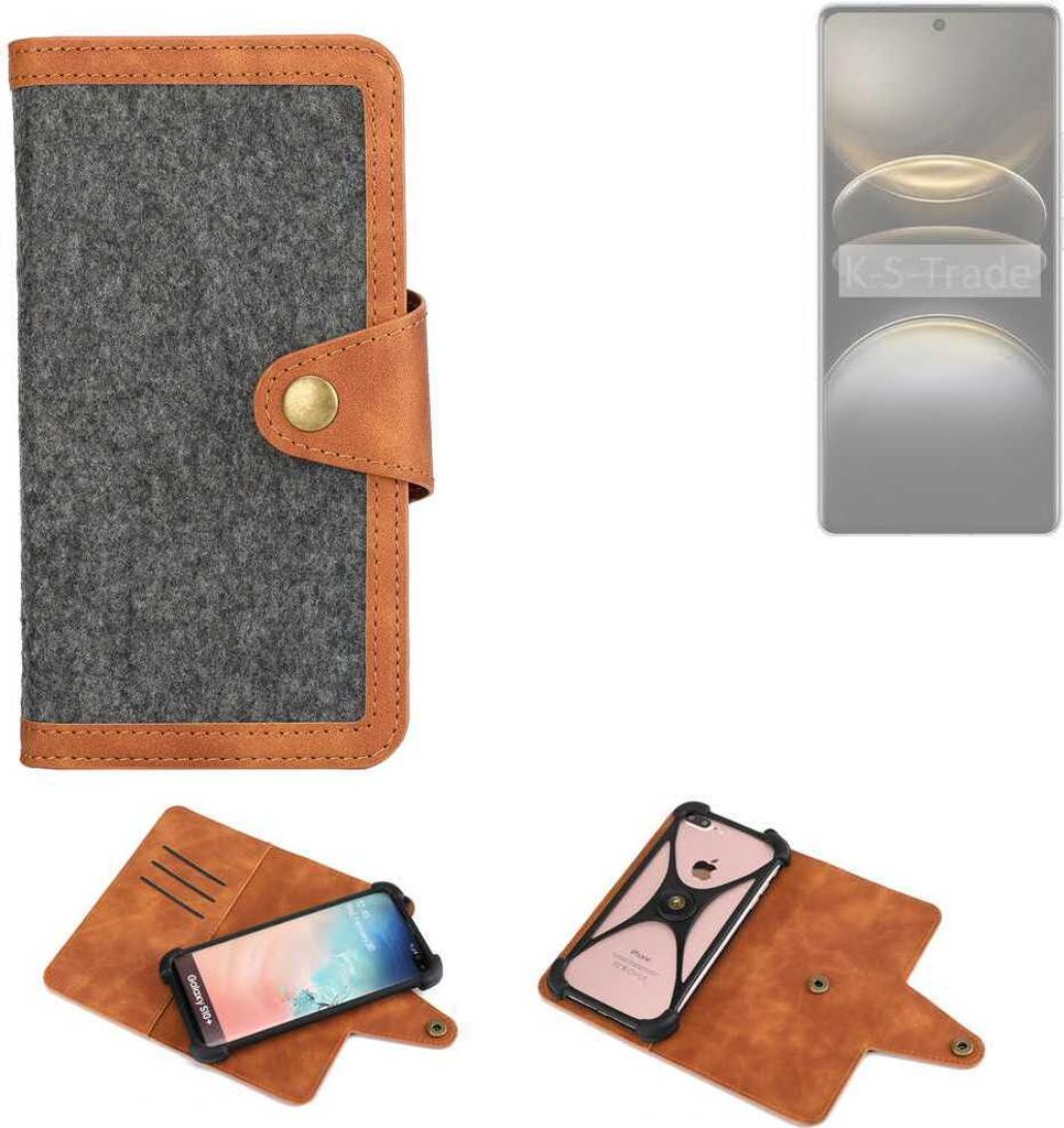 K-S-Trade Schutzhülle Handyhülle kompatibel mit Vivo X100s Filz Hülle Kunst-Leder dunkelgrau braun (1x)