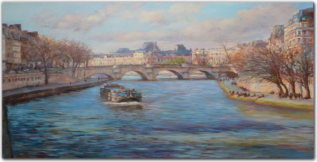 Coloray Bild aus Leinwand 140x70 Leinwand Dekoration - Stadt Fluss Brücke Bäume