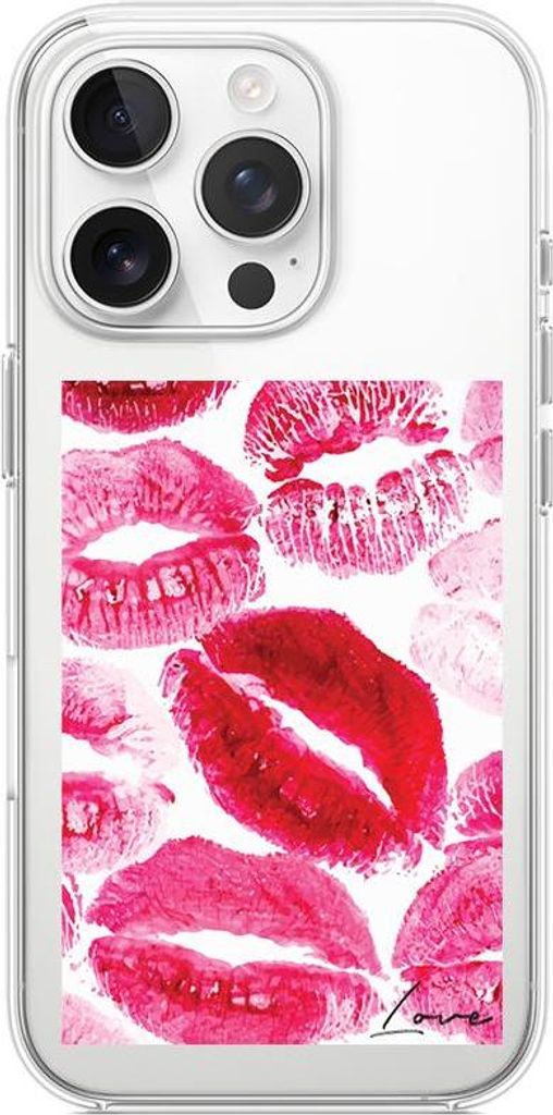 iPhone 13 Pro Hülle, transparent, Silikon Flexi, Küsse mit der Aufschrift "love"