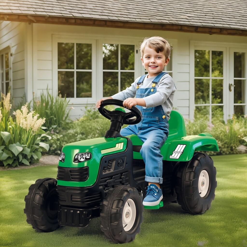 Dolu Trettraktor Grün mit leichtgängigen Pedalen, bequemem Sitz und robusten Rädern