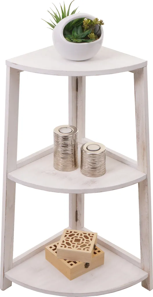 Scaffale Angolare HWC-K44 Shabby Bianco | 3 Ripiani Paulownia 80x37x37