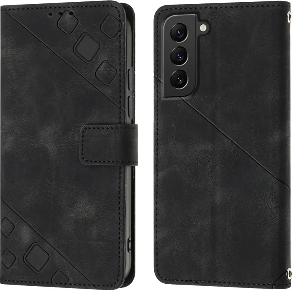 Custodia per Samsung Galaxy S22 Plus 5G in rilievo Custodia a portafoglio in pelle flip con funzione stand nero