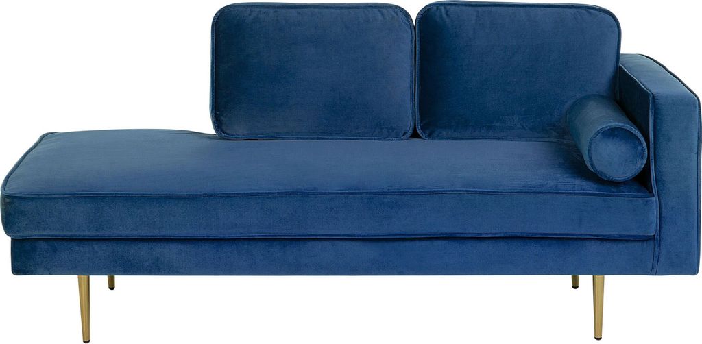 BELIANI Chaiselongue Rechtsseitig Marineblau Samt mit Goldenen Metallbeinen Lehne Kissen Nackenrolle Modern Récamiere Liegesofa für Wohnzimmer