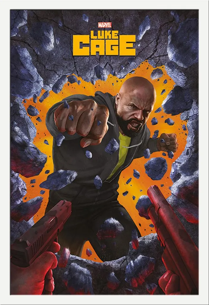 Poster Luke Cage Wall Break con Cornice Bianca Shinsuke Maxi MDF