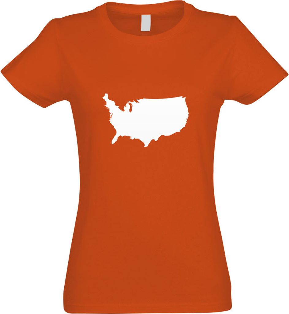 Kiwistar - T-Shirt tailliert - Damen - orange - USA - Vereinigte Staaten Umriss - mit Motiv Bedruckt - Funshirt Design - Sport - Freizeit - Damen - S