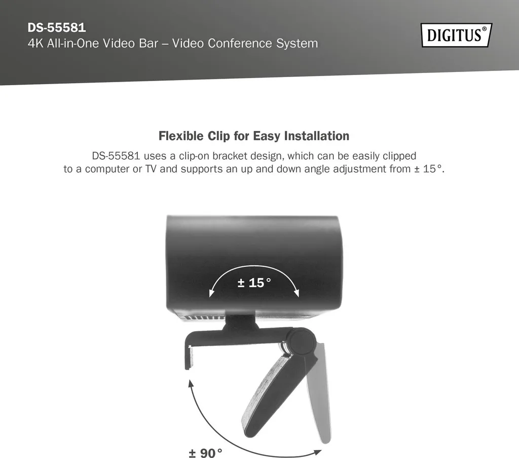 Système visioconférence 4K pour Huddle Rooms - Barre Vidéo DIGITUS USB