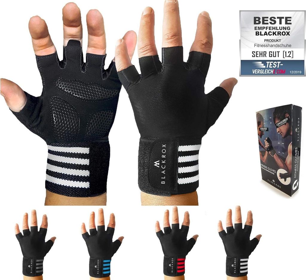 BLACKROX Trainingshandschuhe Vergleichssieger Fitness Handschuhe mit Handgelenkstütze Herren u. Damen, Handschuhe für Kraftsport, Gym, Weiss, Gr. L