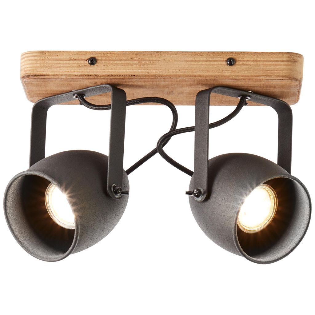 A close-up studio shot of a two-light ceiling spotlight fixture.