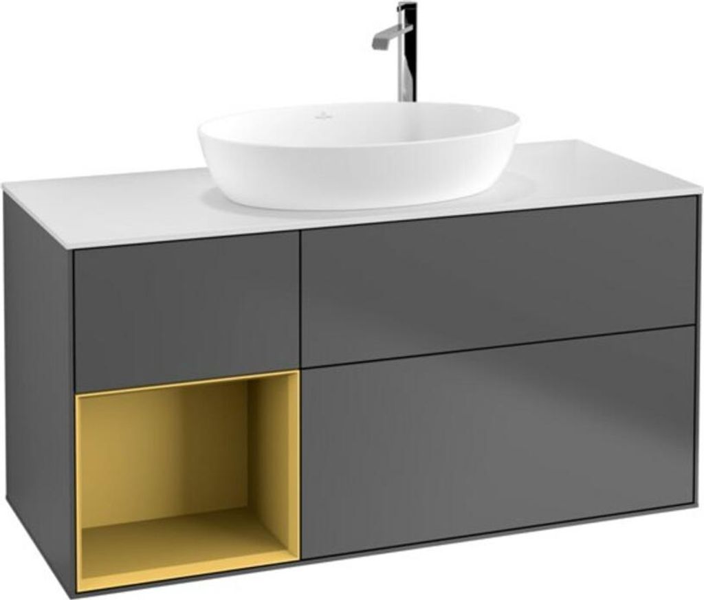 V&B Waschtischunterschrank Finion 120cm, Pl w m, Reg gol m Lac, Anthrac. m