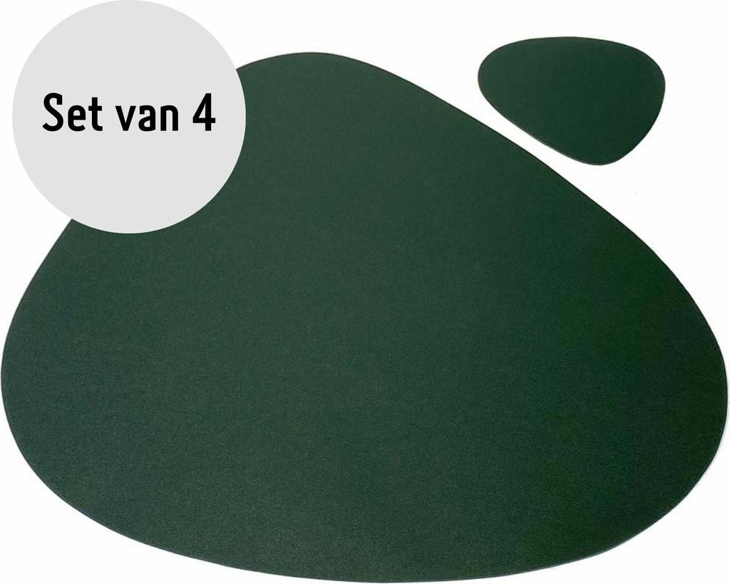 Krumble Tischset und Untersetzer - Design Tischset mit Untersetzer / Grün - 4-Stück Set - Anti-Rutsch - Lederoptik