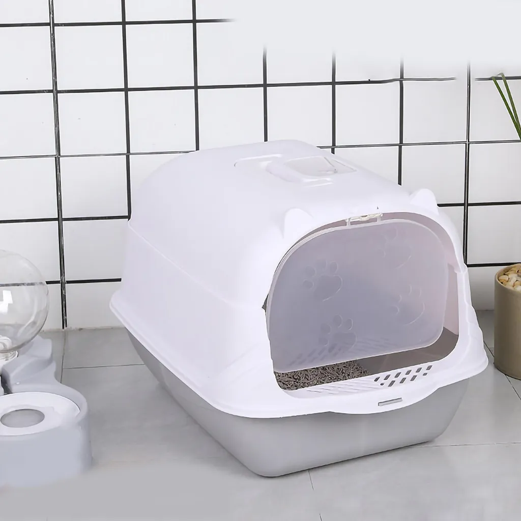 Bac à litière fermé anti-projection et odeur pour chat avec accessoires