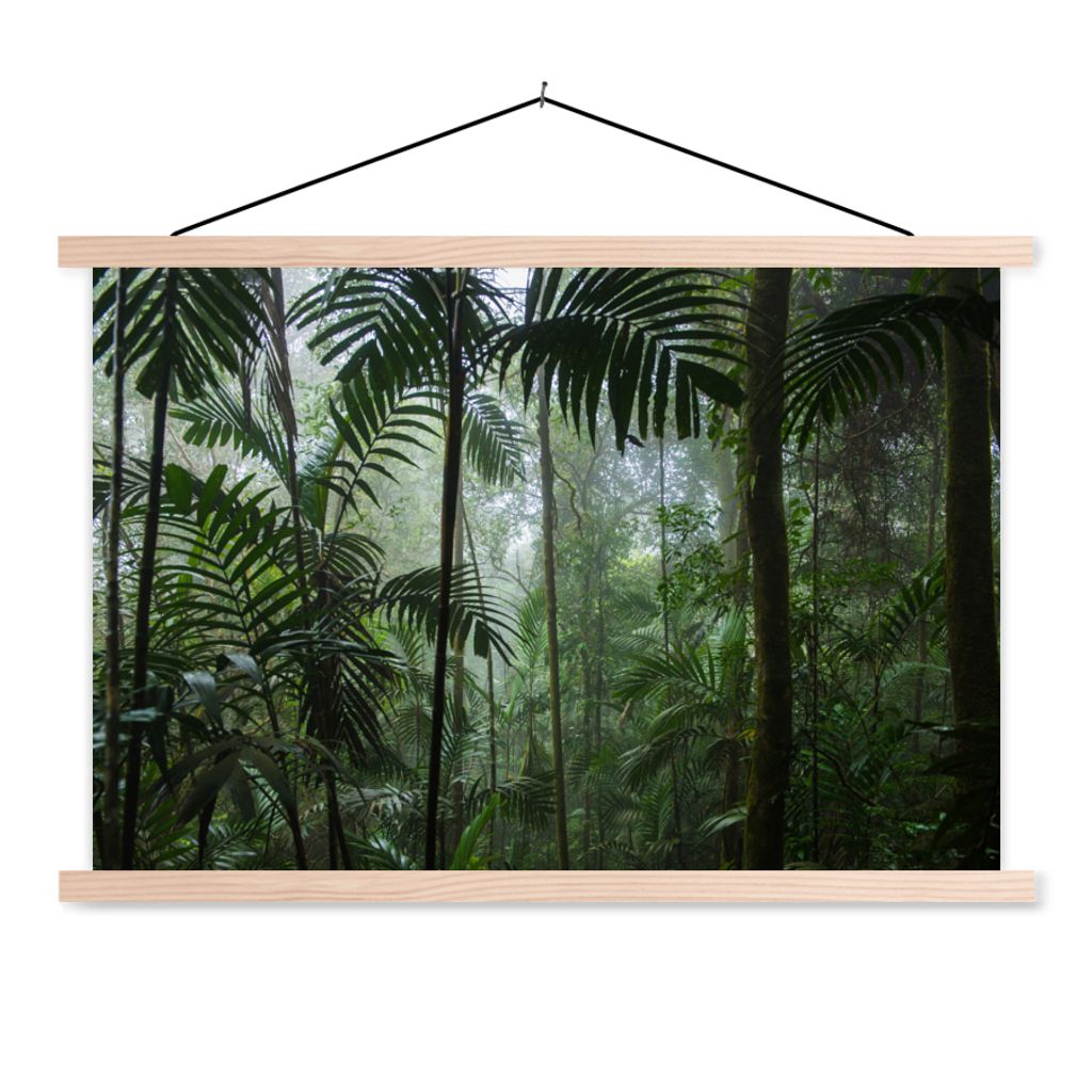 MuchoWow Textilposter Regenwald - Tropisch - Dschungel - Bäume - Pflanzen 120x80 cm mit holzfarbenen Rahmen - Aufhängeset