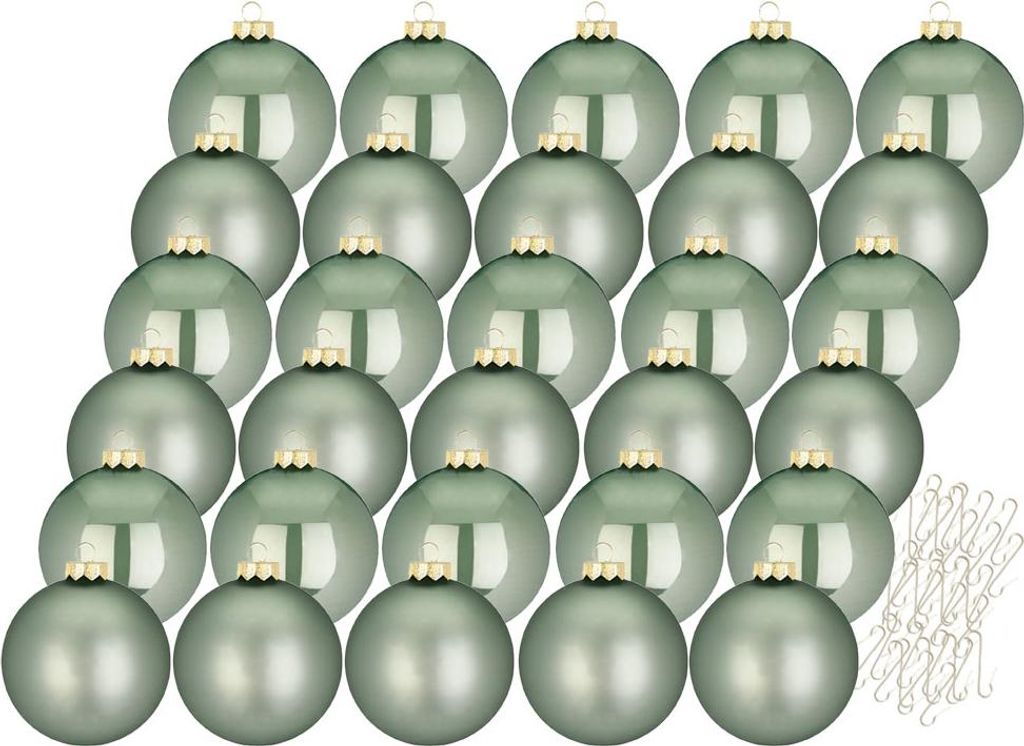Weihnachtskugeln 30 Stk 6cm mild sage + 40 Haken gold Produktbild 