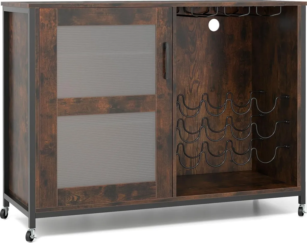 Meuble bar rangement bouteilles LED pour petits espaces rustique