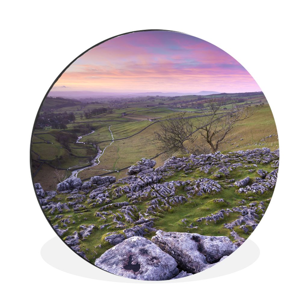 MuchoWow Aluminium Wandkreis Kalkstein in der Landschaft des Yorkshire Dales National Park Ø 30 cm Wanddeko Modern Wohnzimmer - Wand Bild - Wohn...