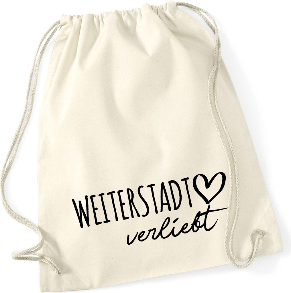 Huuraa Turnbeutel Weiterstadt verliebt 12 Liter Natural Baumwolle Rucksack Geschenkidee