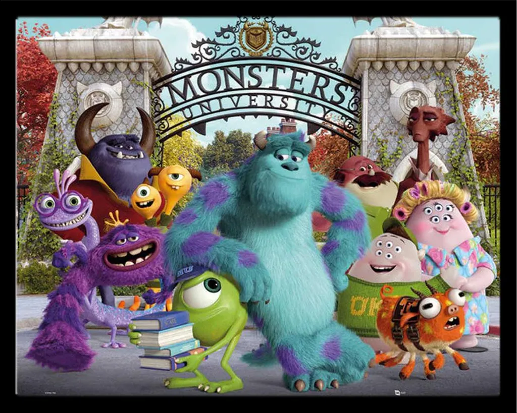 Poster Monsters University pour Chambre Enfant - Cadre Noir Inclus